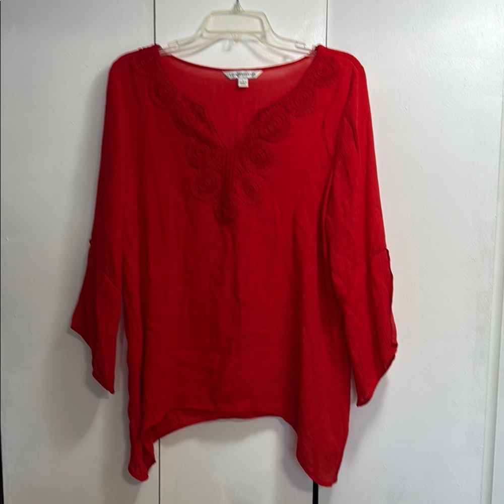 Counterparts Red 3/4 Sleeve Tie Front Tunic